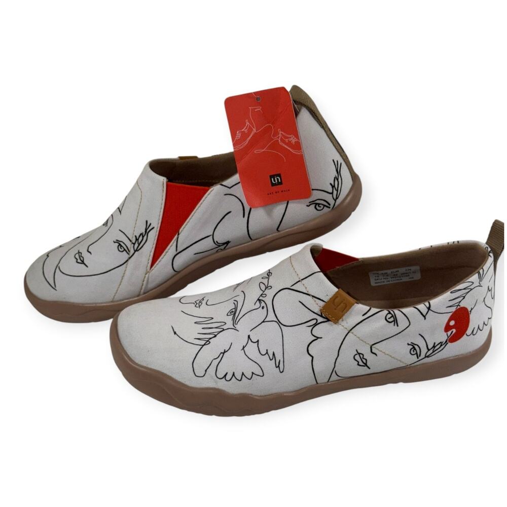 UIN Toledo Slip On Casual Shoe, Dove of Peace, White/Black/Org, Women's 10
